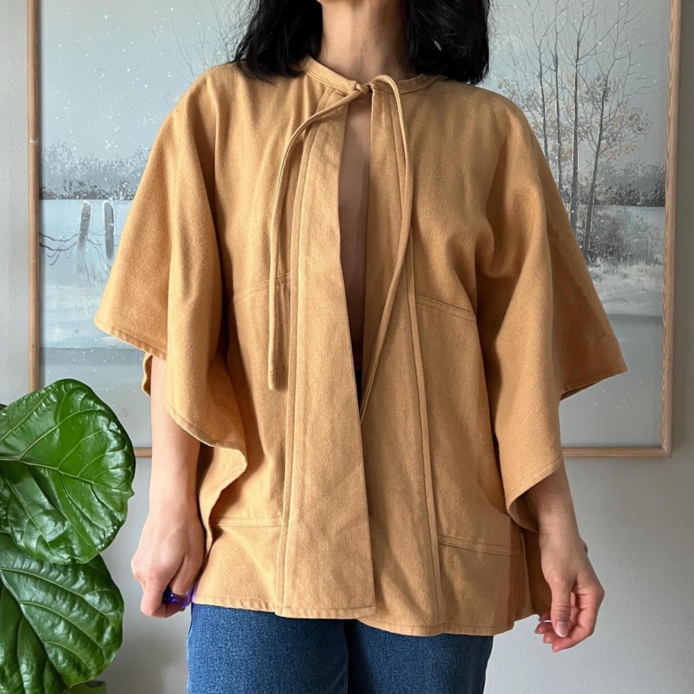 Vintage Wool 70's Cape Jacket Camel Minimalist Scandi girl Designer Boho retro